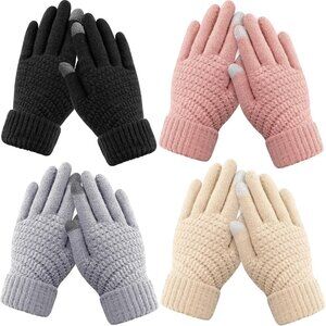Women's 4 Pack Black & Grey & Beig Winter Gloves  Warm Soft Touchscreen Winter